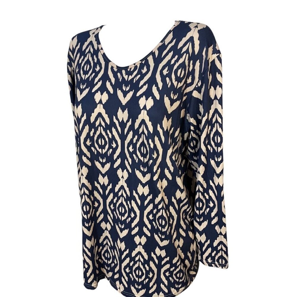 Cherryloom Tunic Top Womens Size 3XL Blue Off White Scoop Neck - Picture 2 of 6